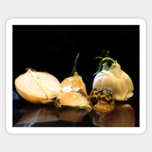 Garlic, Onion, and Honey - Baroque Inspired Dark Still Life Photo Sticker